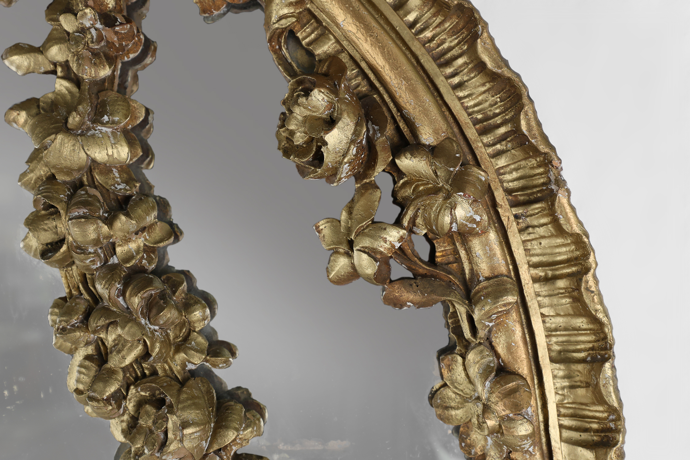 Large baroque decorated chimney mirror in gilted wood, France ca. 1800thumbnail